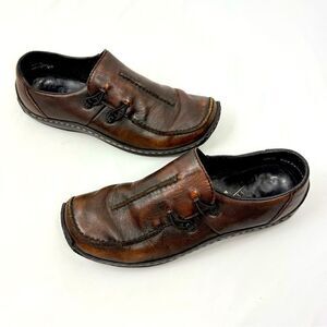 Rieker CELIA Brown Leather Factory Age Distressed Slip On Support Loafers